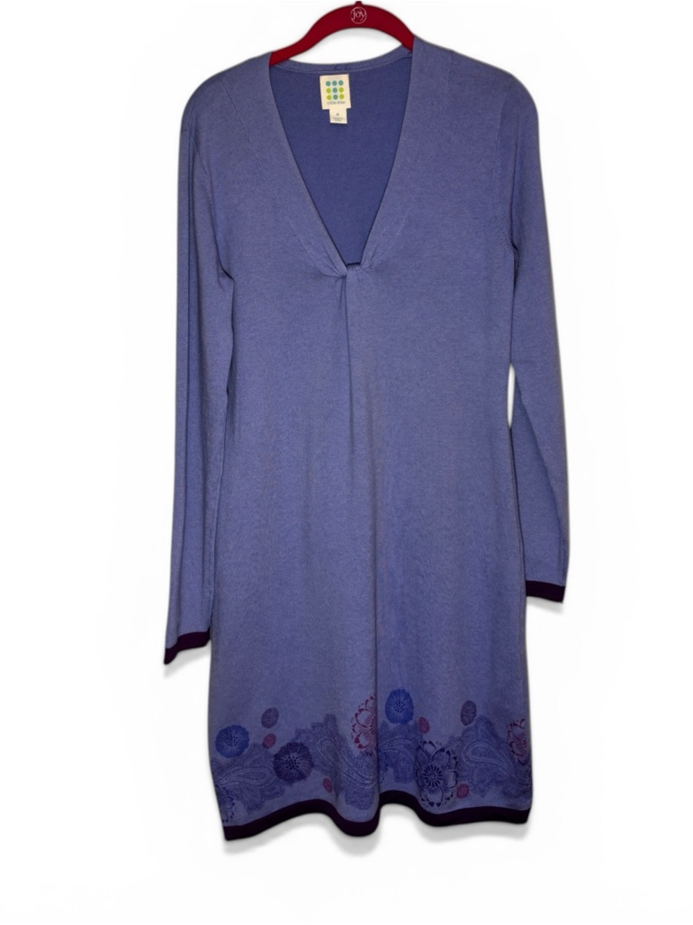 Title Nine Purple Twist V-Neck Mobetta 60 Knit Sweater Dress Floral Medium M